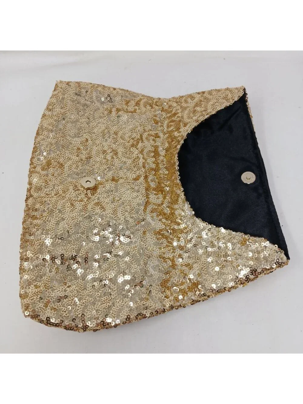 Victorias Secret Gold Sequin Clutch Fold-Over Closure & Zippered Pocket #D-25 - Picture 6 of 11